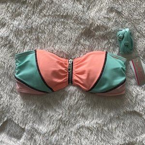 Pastel Colorblock Zipper Bandeau Bikini Top